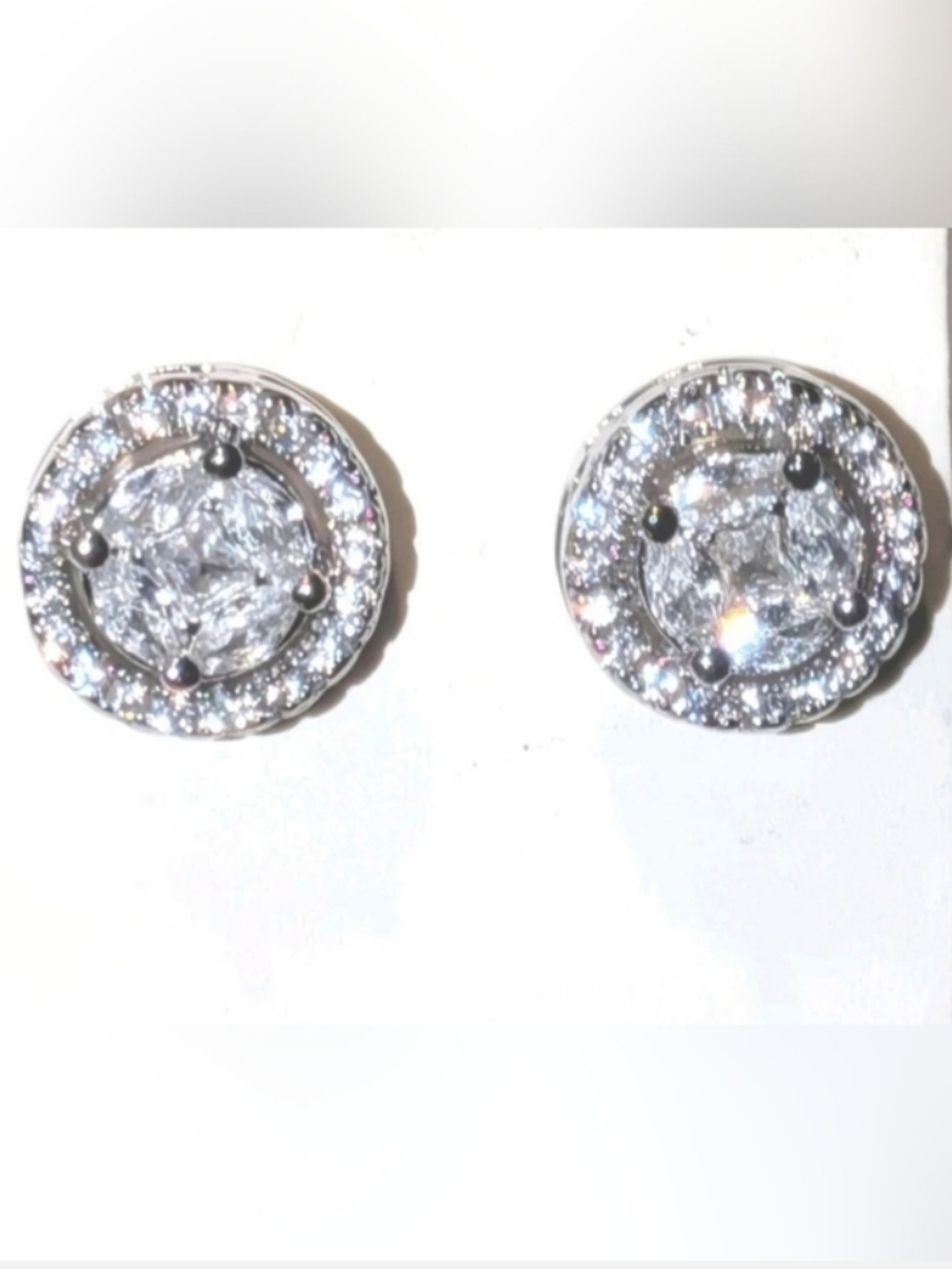 White Gold Plated Over Sterling silver Lab Created diamonds Studs Screw On Back